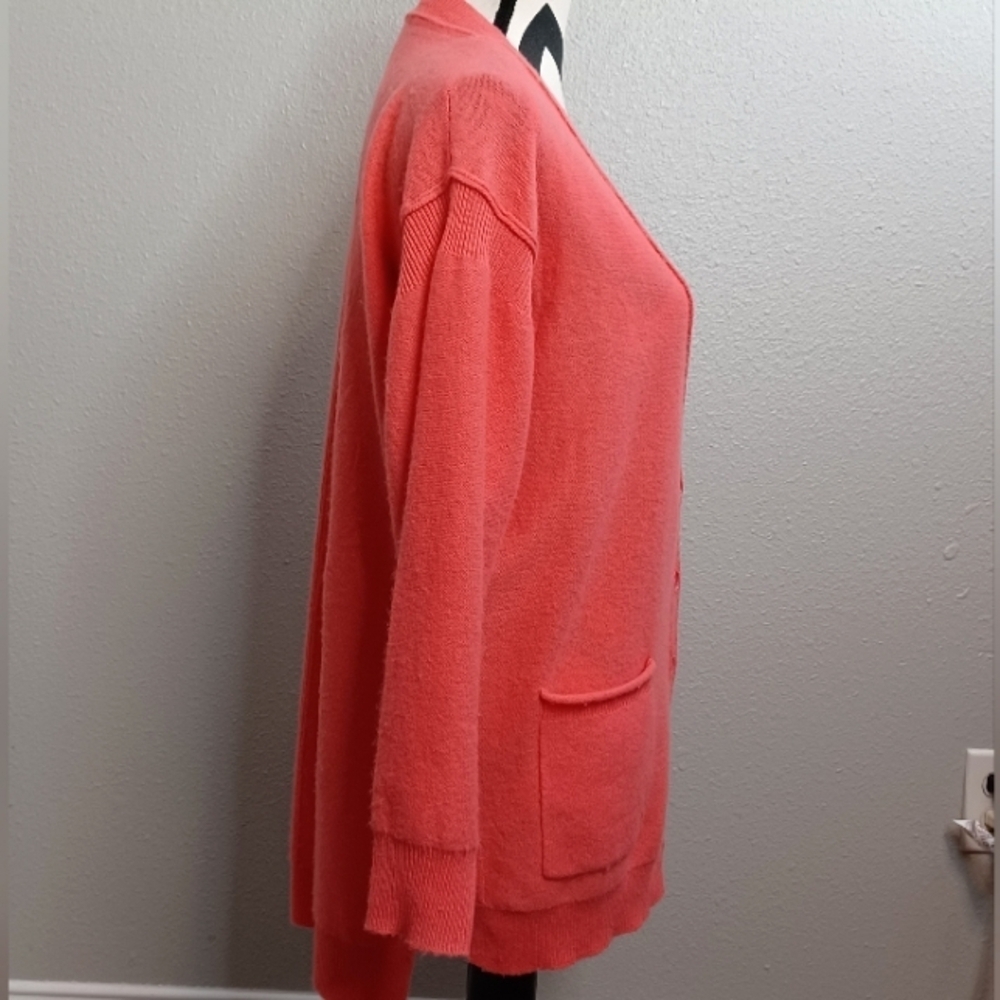 Anthropologie Pilcro 100% Cashmere Old Money Coral Button Down Front Cardigan - Picture 8 of 12